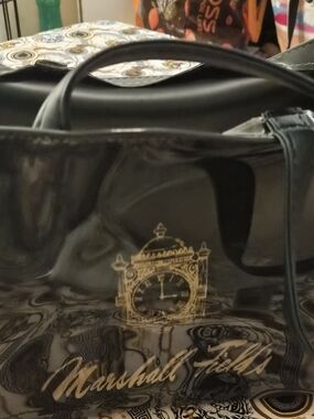 Black Patent Tote Bag with Gold Logo
